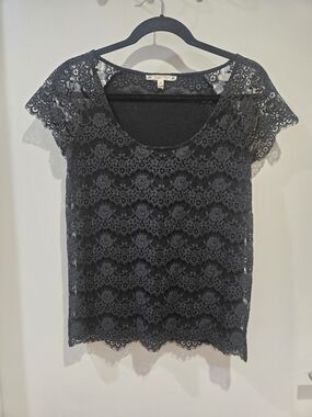 Soft Joie Black Lace Scoop Neck Top